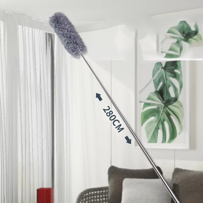 2.8m Multifunctional Long Handle Chicken Feather Duster Household Ceiling Curved Dust Brush Home Window Cleaner Brush